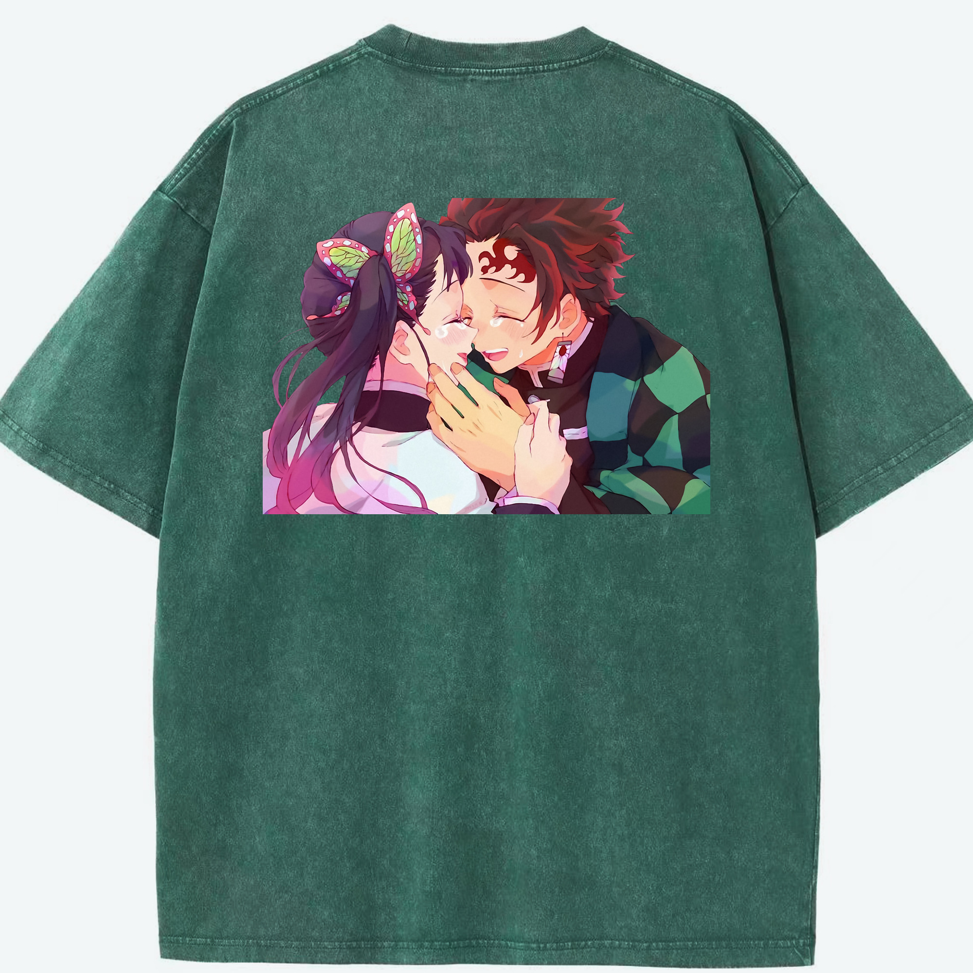 （画像用） 鬼滅の刃 竈門 炭治郎／かまど たんじろう Kamado Tanjirou 綿100% ヴィンテージ風 半袖Tシャツ（背面プリント）